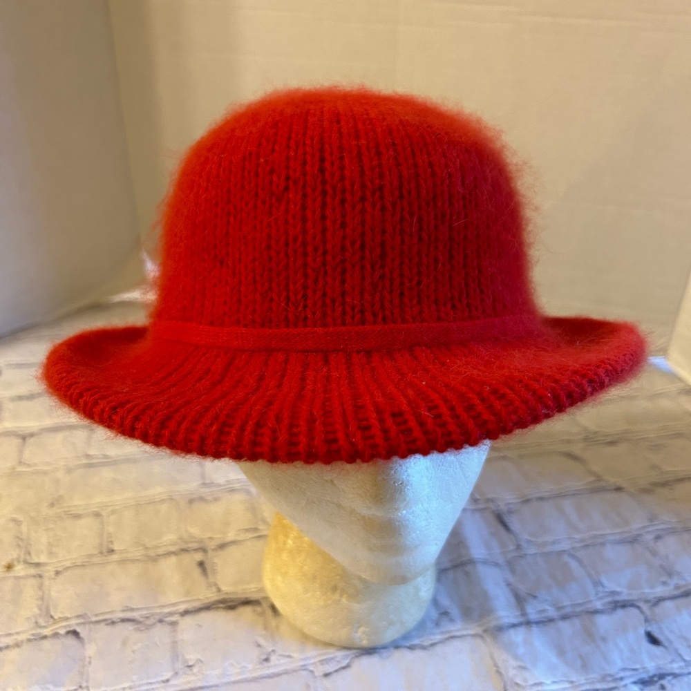 ITALY MADE RED FEDORA STYLE ANGORA BLEND WOMENS HAT